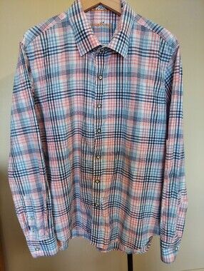 Men's Justins Pink and Blue Plaid Button-Down Shirt Sz 2X Long Sleeve